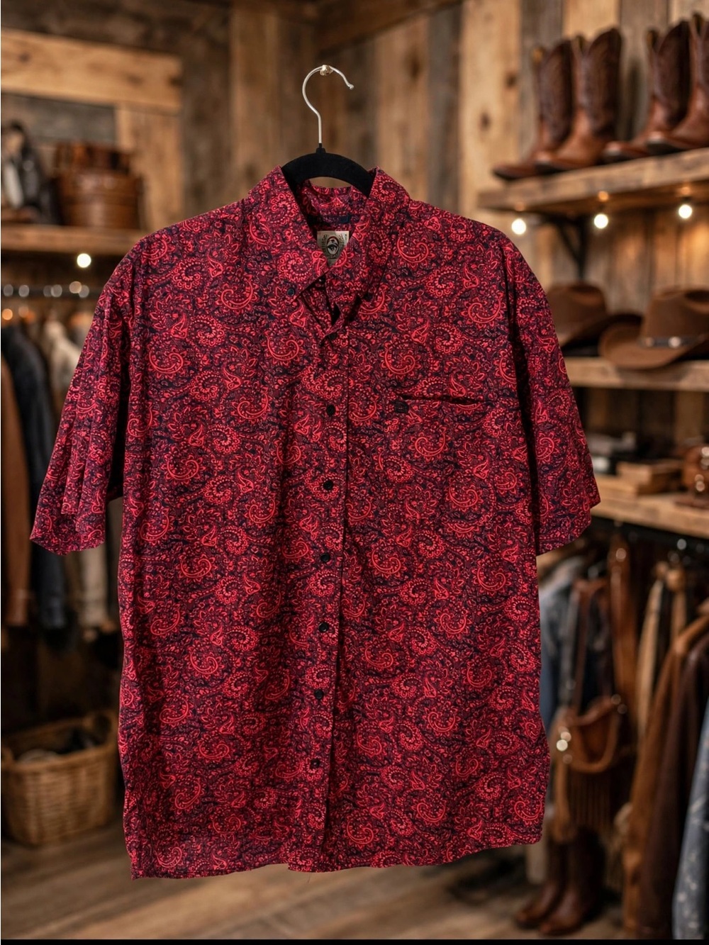 Cinch Coral Paisley Short-Sleeve Button-Down Shirt with Chest Pocket